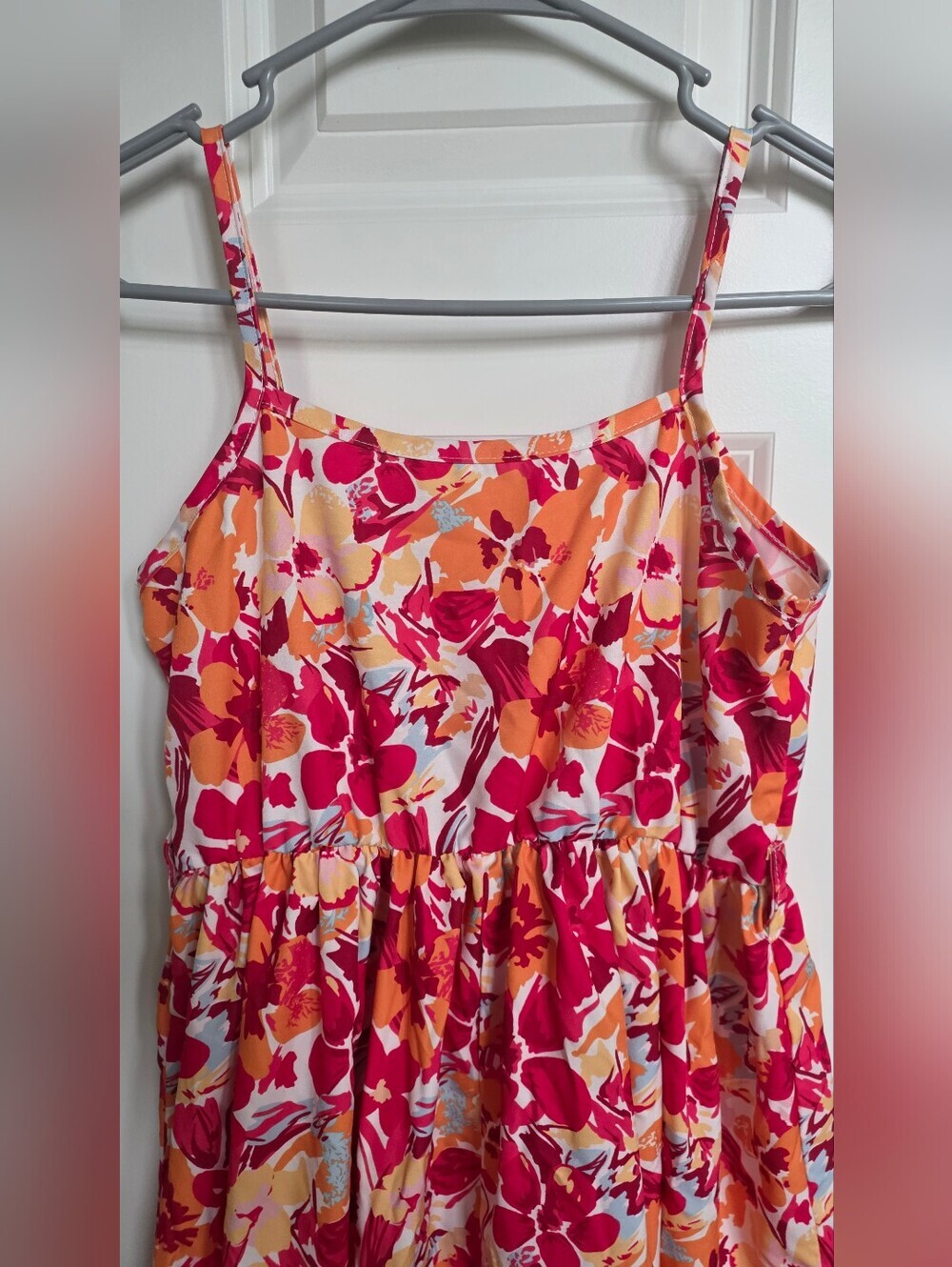 Girls Floral Ruffle Hem Sundress Size 11Y Pink Orange Summer Dress - Picture 5 of 6